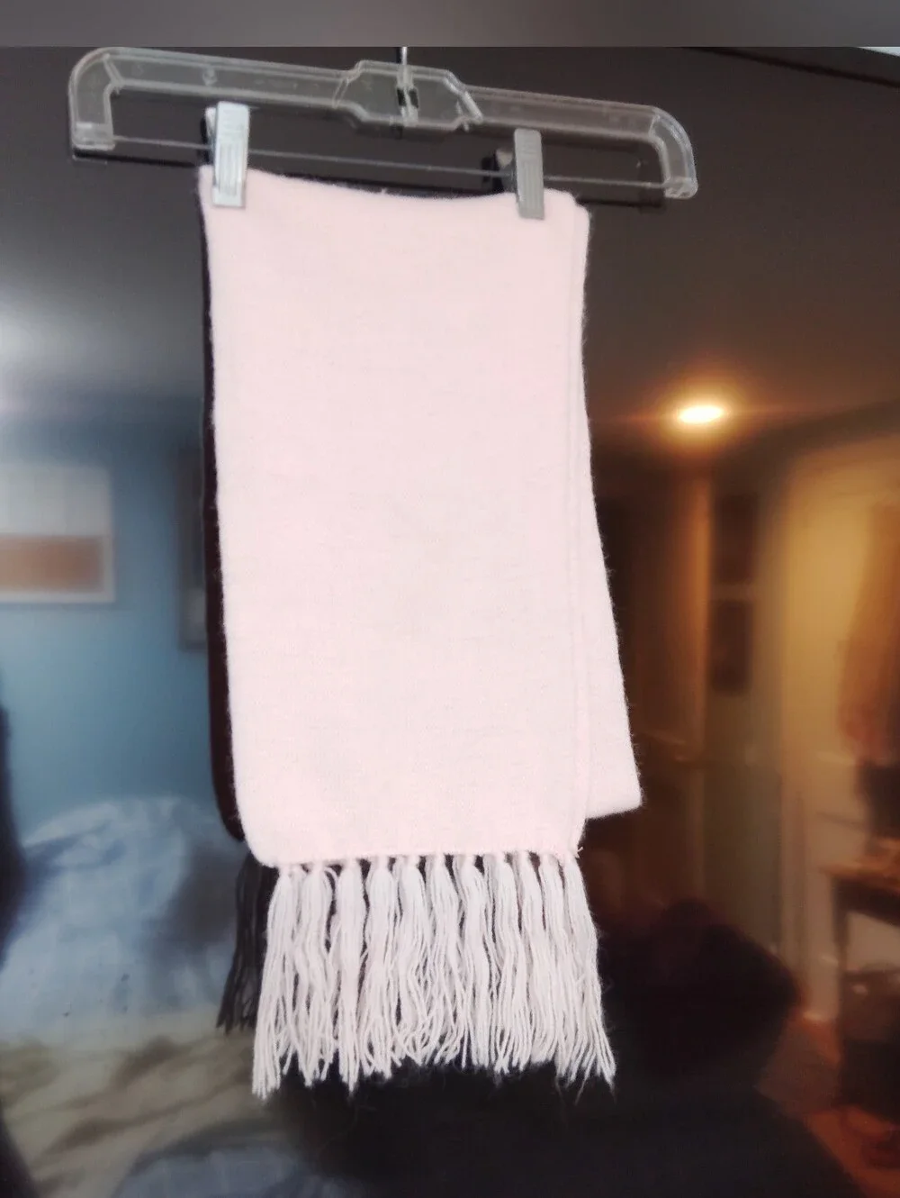 Light Pink Knit Fringe Scarf - Soft Everyday Wrap